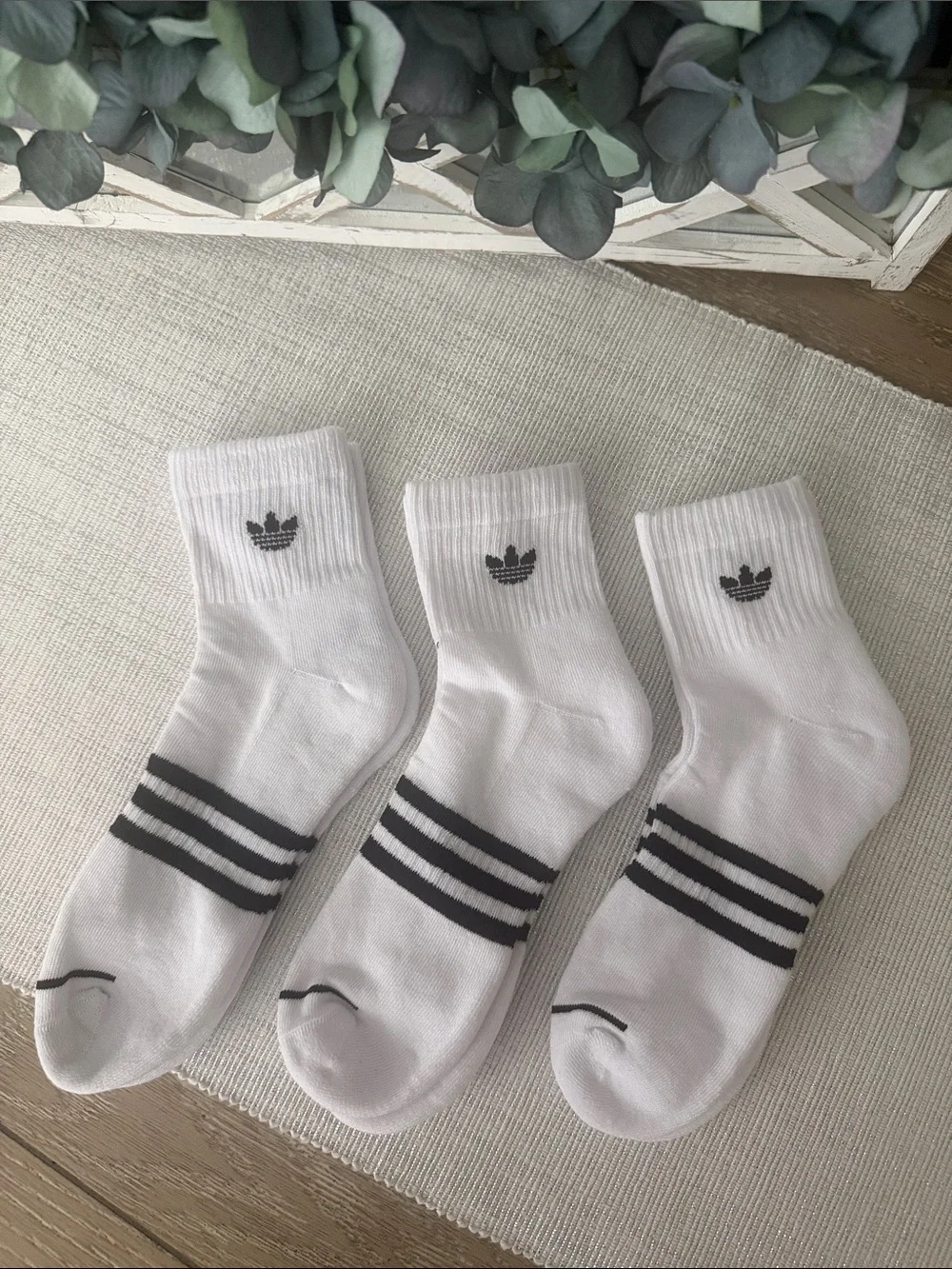 3-Pack Womens Adidas Ankle Socks White with Black logo and stripes